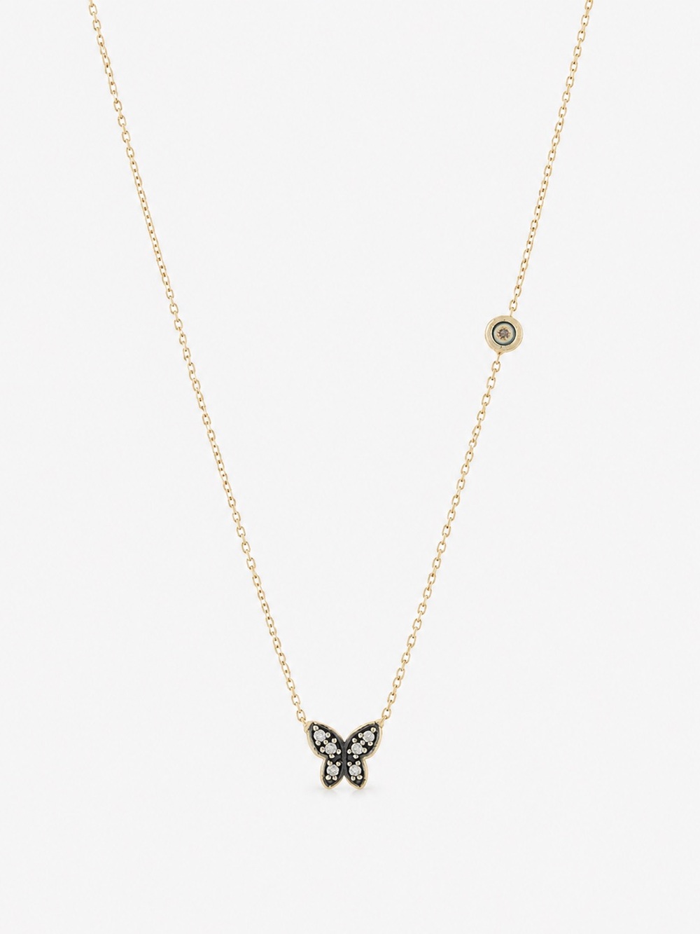 925 Sterling Silver Butterfly Necklace Gold Vermeil Black CZ